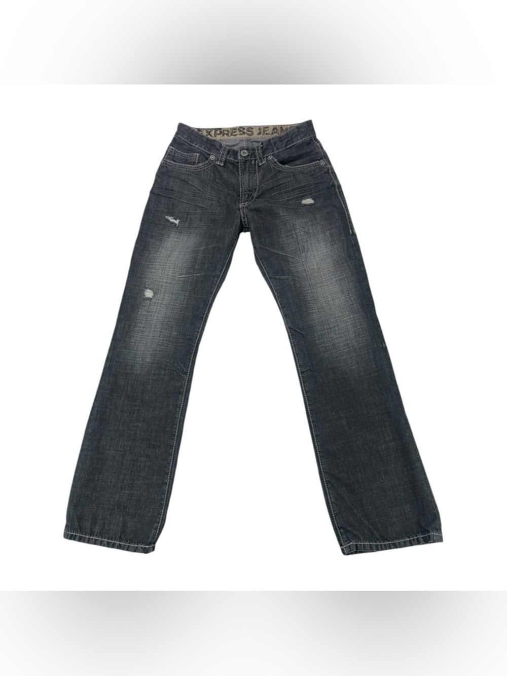 Express Jeans Mens‎ 30x32 Gray Distressed Straight Y2K Vintage Style Denim